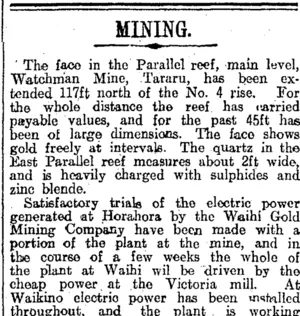 MINING. (Otago Daily Times 14-4-1914)