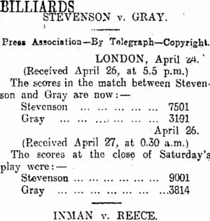 BILLIARDS (Otago Daily Times 27-4-1914)