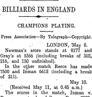 BILLIARDS IN ENGLAND (Otago Daily Times 11-5-1914)
