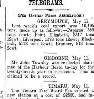 TELEGRAMS. (Otago Daily Times 12-5-1914)