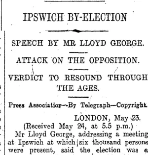 IPSWICH BY-ELECTION (Otago Daily Times 25-5-1914)