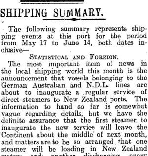 SHIPPING SUMMARY. (Otago Daily Times 15-6-1914)