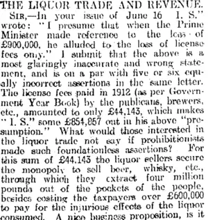 THE LIQCOR TRADE AND REVENUE. (Otago Daily Times 24-6-1914)