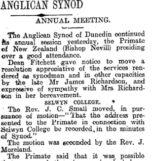 ANGLICAN SYNOD (Otago Daily Times 25-6-1914)