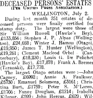DECEASED PERSONS' ESTATES (Otago Daily Times 3-7-1914)