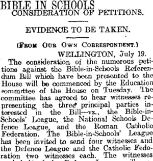 BIBLE IN SCHOOLS (Otago Daily Times 20-7-1914)