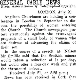 GENERAL CABLE NEWS (Otago Daily Times 22-7-1914)