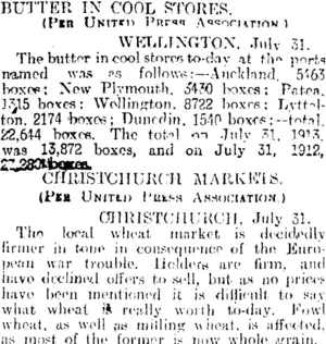 BUTTER IN COOL STORES. (Otago Daily Times 1-8-1914)