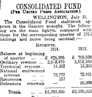 CONSOLIDATED FUND (Otago Daily Times 1-8-1914)