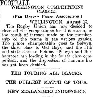 FOOTBALL. (Otago Daily Times 14-8-1914)