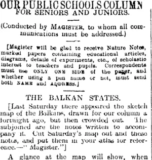 OUR PUBLIC SCHOOLS COLUMN (Otago Daily Times 27-8-1914)