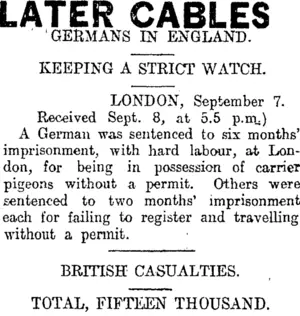 LATER CABLES (Otago Daily Times 9-9-1914)