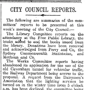 CITY COUNCIL REPORTS. (Otago Daily Times 14-9-1914)