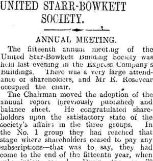 UNITED STARR-BOWKETT SOCIETY. (Otago Daily Times 9-10-1914)
