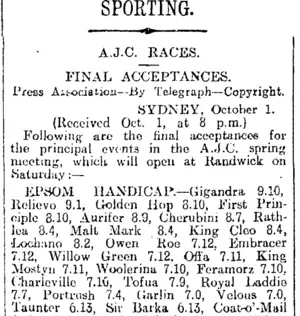 SPORTING. (Otago Daily Times 2-10-1914)