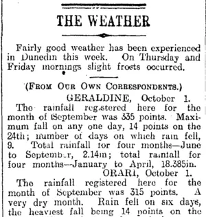 THE WEATHER (Otago Daily Times 3-10-1914)