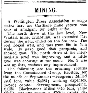 MINING. (Otago Daily Times 13-10-1914)