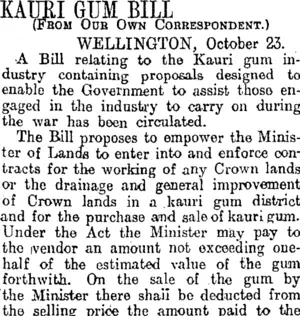 KAURI GUM BILL (Otago Daily Times 24-10-1914)