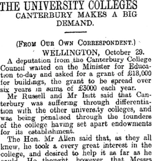 THE UNIVERSITY COLLEGES (Otago Daily Times 30-10-1914)