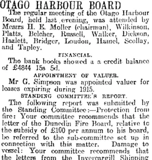 OTAGO HARBOUR BOARD. (Otago Daily Times 31-10-1914)