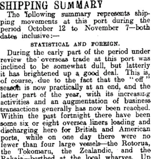 SHIPPING SUMMARY. (Otago Daily Times 9-11-1914)