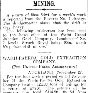 MINING. (Otago Daily Times 28-11-1914)
