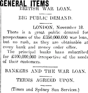 GENERAL ITEMS (Otago Daily Times 20-11-1914)
