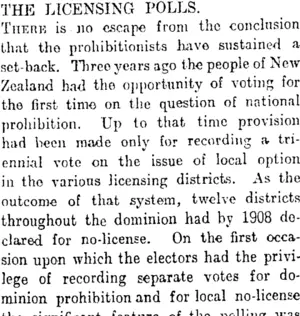 THE LICENSING POLLS. (Otago Daily Times 11-12-1914)