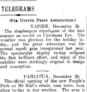 TELEGRAMS (Otago Daily Times 28-12-1914)
