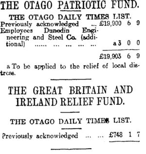 THE OTAGO PATRIOTIC FUND. (Otago Daily Times 21-12-1914)