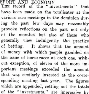 SPORT AND ECONOMY. (Otago Daily Times 30-12-1914)