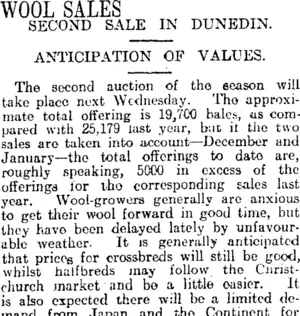 WOOL SALES (Otago Daily Times 16-1-1915)