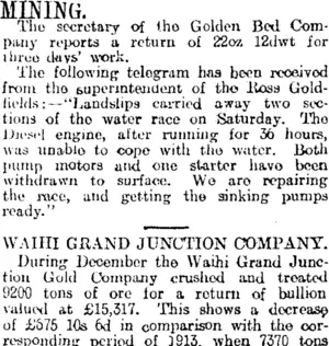 MINING. (Otago Daily Times 16-1-1915)