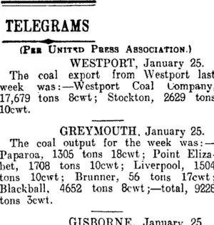 TELEGRAMS (Otago Daily Times 26-1-1915)