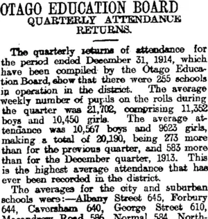 OTAGO EDUCATION BOARD (Otago Daily Times 20-1-1915)