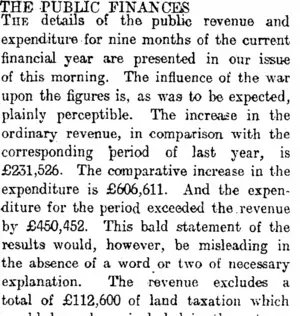 THE PUBLIC FINANCES. (Otago Daily Times 21-1-1915)