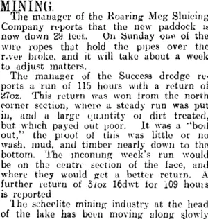 MINING. (Otago Daily Times 5-2-1915)
