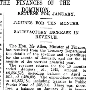 THE FINANCES OF THE DOMINION. (Otago Daily Times 6-2-1915)