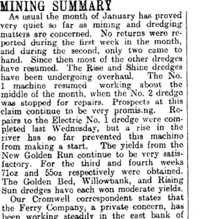MINING SUMMARY. (Otago Daily Times 1-2-1915)