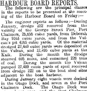 HARBOUR BOARD REPORTS. (Otago Daily Times 24-2-1915)