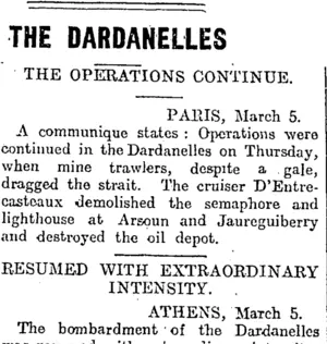 THE DARDANELLES (Otago Daily Times 8-3-1915)