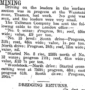 MINING. (Otago Daily Times 1-3-1915)
