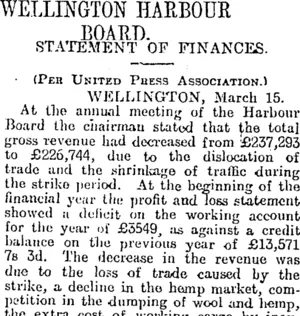 WELLINGTON HARBOUR BOARD. (Otago Daily Times 16-3-1915)