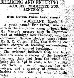 BREAKING AND ENTERING (Otago Daily Times 19-3-1915)