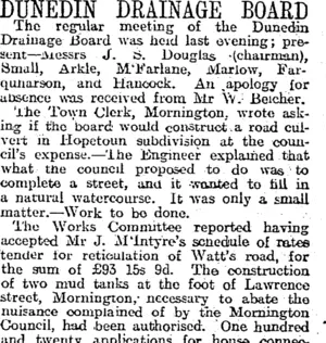 DUNEDIN DRAINAGE BOARD (Otago Daily Times 25-3-1915)