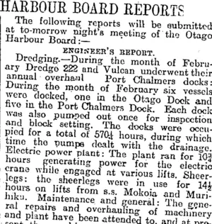 HARBOUR BOARD REPORTS. (Otago Daily Times 25-3-1915)