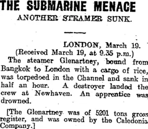 THE SUBMARINE MENAGE (Otago Daily Times 20-3-1915)