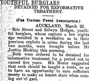 YOUTHFUL BURGLARS (Otago Daily Times 23-3-1915)