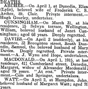 DEATHS. (Otago Daily Times 3-4-1915)