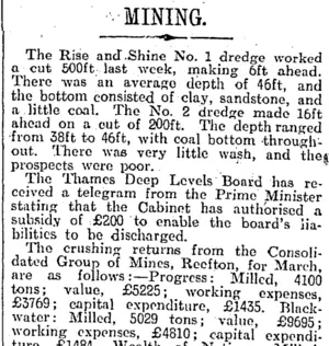 MINING. (Otago Daily Times 15-4-1915)